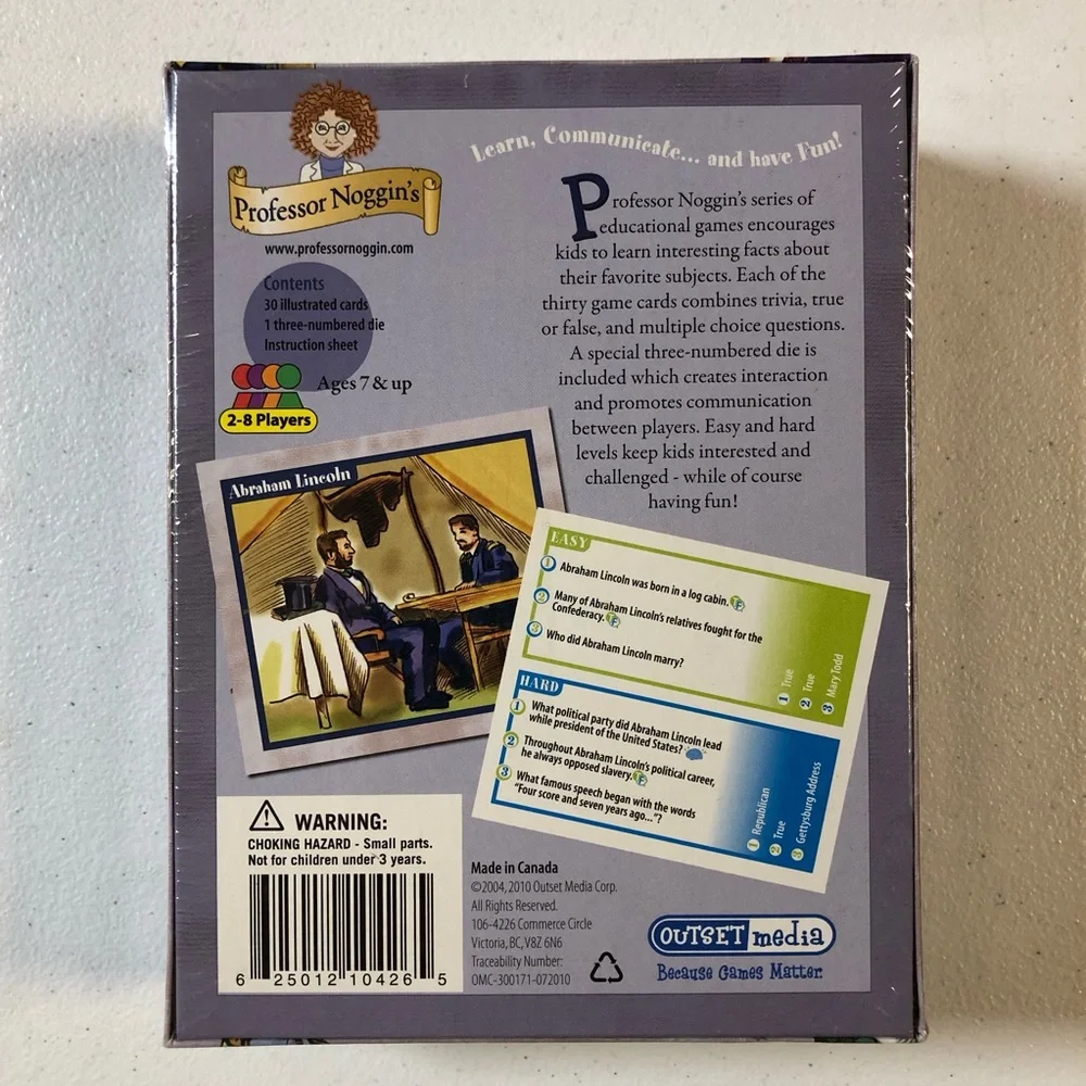 NEW 2010 Professor Noggin’s CIVIL WAR Card Game Ages 7 & up 2-8 Players